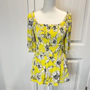 Harper 241 Women's Blouse Medium Yellow Floral Lined Colorful